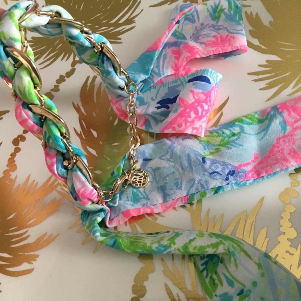 ✨Lilly Pulitzer Silk Ribbon Gold Hoop Bracelet